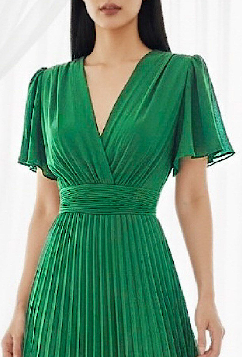 Robe longue plissée rouge