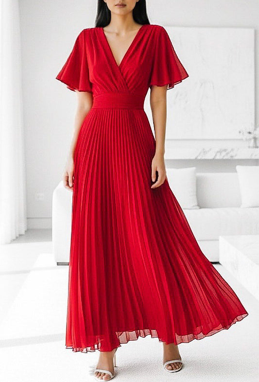 Robe longue plissée verte