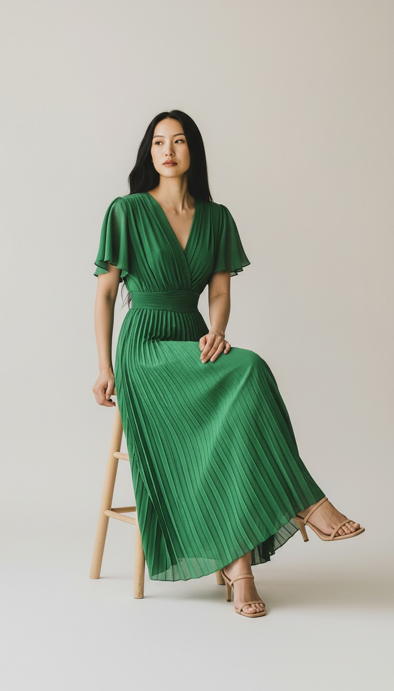 Robe longue plissée rouge