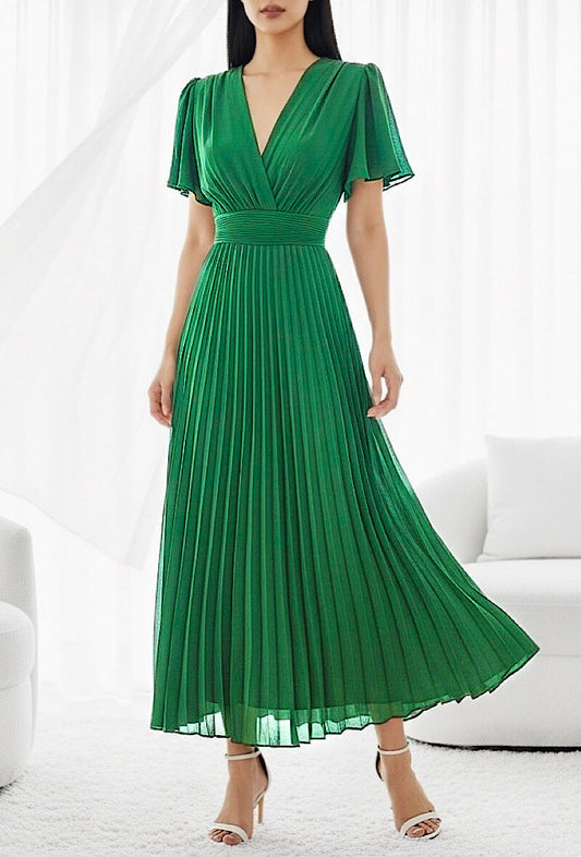 Robe longue plissée rouge