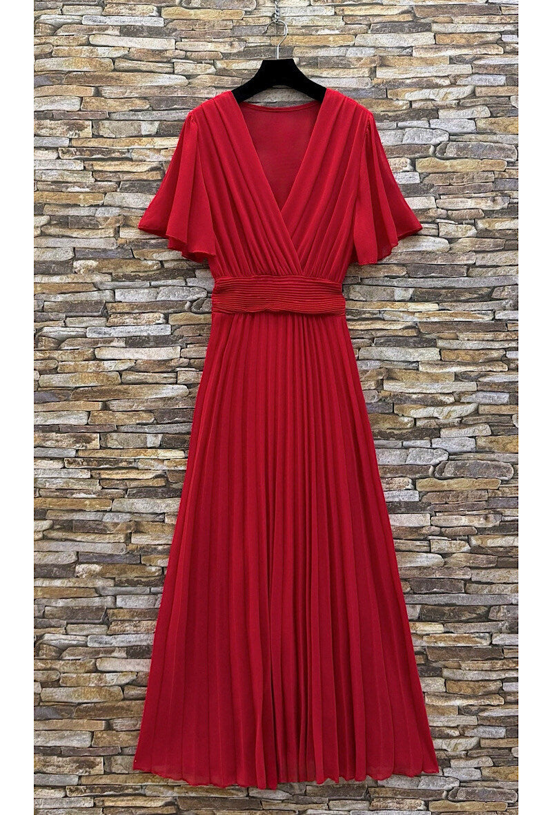 Robe longue plissée verte